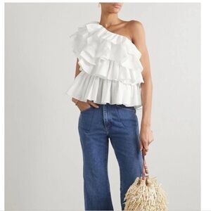 Ulla Johnson White Ruffle One-Shoulder Blouse